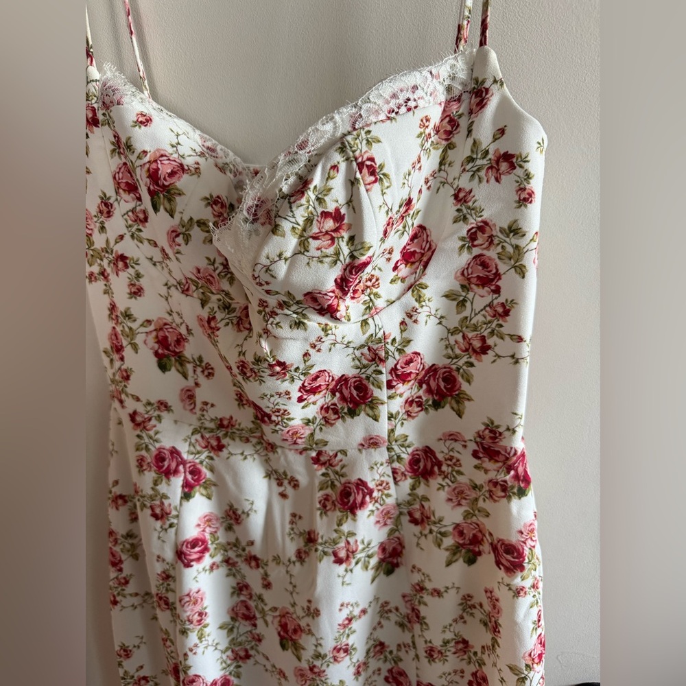 House of CB White Floral Midi Dress with Pink Roses - Picture 5 of 14